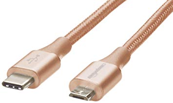 AmazonBasics Double Braided Nylon USB Type-C to Micro-B 2.0 Male Charging Cable | 10 feet, Gold