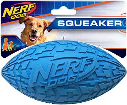 Nerf Dog Tire Football Dog Toy with Interactive Squeaker, Lightweight, Durable and Water Resistant, for Medium/Large Breeds