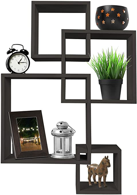 Greenco 4 Cube Intersecting Wall Mounted Floating Shelves Espresso Finish