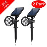 2 Pack InaRock 2-in-1 Solar Powered LED Landscape Lighting - Waterproof - 180 angle Adjustable - Auto-on At NightAuto-off By Day Outdoor Wall Light Landscaping Lights Bulb Spotlight