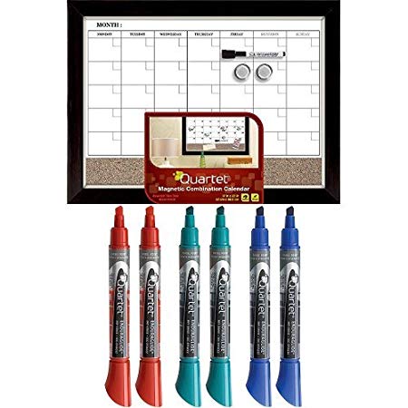 Quartet Magnetic Combination Calendar Board, Dry-Erase and Cork, 17 x 23 Inches, Two-Tone Frame (22476)   Chisel Tip Markers