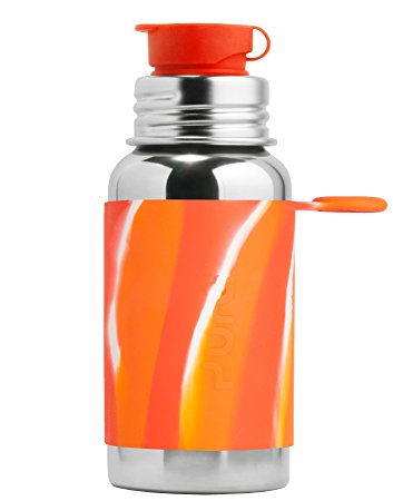 Pura Sport 18 OZ / 550 ML Stainless Steel Water Bottle with Silicone Sport Flip Cap & Sleeve (Plastic Free, Nontoxic Certified, BPA Free)