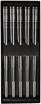 Reusable Chopsticks Stainless Steel Non-slip Japanese Dishwasher Safe 9.8 Inch Chopsticks Set with Gift Case