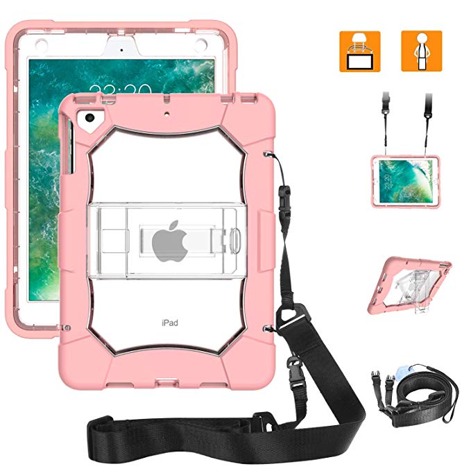 BENTOBEN Case for iPad 6th/5th Generation,iPad Air 2 Case, iPad Pro 9.7 Case, 3 Layer Full Body Protective Kickstand Durable Shockproof Cover for iPad 9.7 2017/2018 A1893 A1954 A1822 A1823, Clear Pink