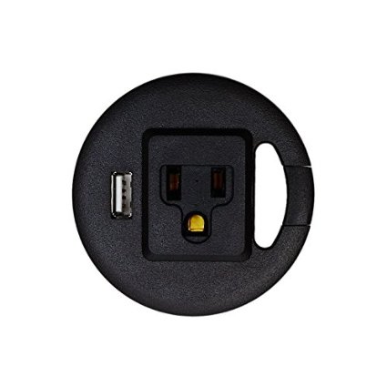 Power Tap Grommet Easy Plug with Cable Management Slot - 1 AC Adapter Outlet & 1 USB Power Center for Computer or Office Desk / Table - Portable & Easy to Install Fits 60mm (2.36") Diameter Holes
