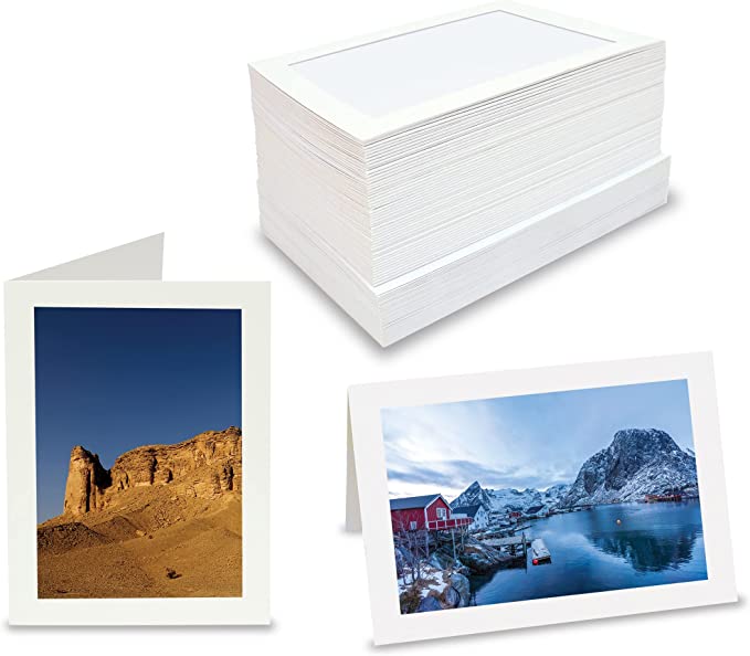 Better Office Products Photo Frame Note Cards for 4" x 6" Photos, 50 Pack, Photo Inserts with Envelopes (White, 50 Pack)