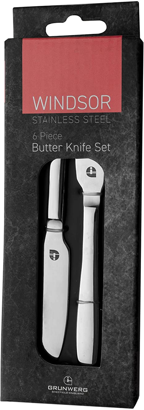 Windsor 6BXBKWDR 6-Piece Butter Knife Set, Stainless Steel, Pate, Jam Spreading Tools for Toast, Sandwiches, Crumpets, Mirror Polished