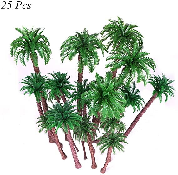 Ymeibe 25 PCS Coconut Palm Model Trees Diorama Plastic Trees Artificial Layout Rainforest Miniature Trees Train Railways Architecture Building Model Trees Cake Topper Decoration