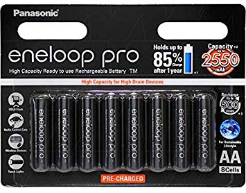 Panasonic AA Ni-MH, High Capacity Eneloop AA Pro 8 Pack pre-Charged Rechargeable Batteries, (BK-3HCCE/8BT)