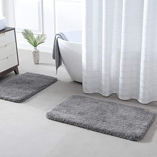 Bathroom Rugs 24x16 (2 Pack,Gray) Bath Mats Silver Non Slip Shower Shaggy Floors Extra Thick Super Soft Best Absorbent Perfect Absorbant Plush Machine Washable Dry Carpet Grey Gentsing
