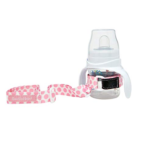BooginHead - SippiGrip Sippy Cup and Bottle Holder, High Chair and Car Seat Universal Attachment Strap - Delicate Dot Pink, Pink and White