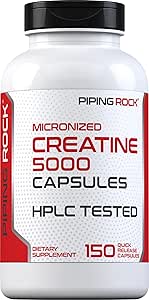 Piping Rock Creatine Monohydrate Capsules | 5g Pills | Micronized | Non-GMO, Gluten Free Supplement