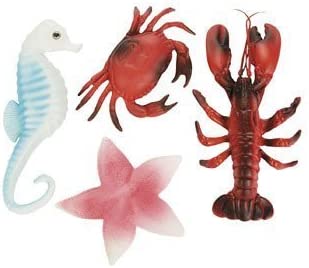 Sea Life Creatures Luau Party Plastic Decor (Pack of 4) Lobster, Seahorse, Crab & Starfish