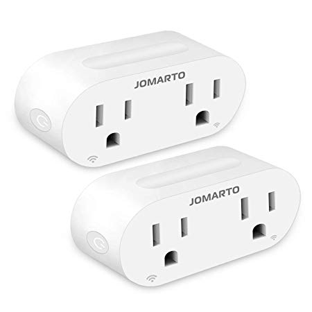 WiFi Smart Outlet Plug, 2 Pack Mini Smart Sockets Compatible with Alexa and Google Home, no Hub Required, Timer Function and Energy Monitoring, Space-Saving Overload Protection by JOMARTO