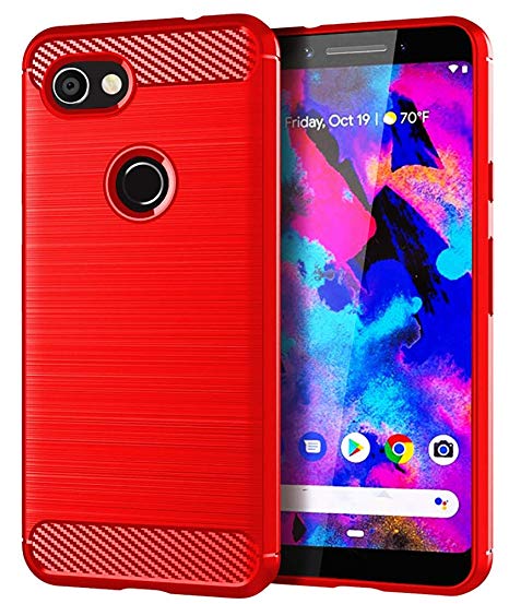 Google Pixel 3a XL Case,Yiakeng Shock Resistant Soft Glitter TPU Anti-Fingerprint Full Protective Phone Cases for Google Pixel 3a XL 6" (Red)