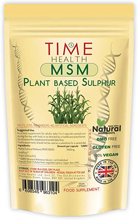 DistilPure MSM - Plant-Based Sulphur 1000mg Capsules - UK Manufactured - Zero Additives - Pullulan (120 Capsule Pouch)