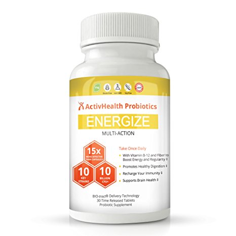 ENERGIZE PROBIOTICS - DOCTOR APPROVED - w/ VITAMIN B-12: Equal to 150 Billion CFU, Delivers 15x More Live Cultures to Boost Brain Health, Digestion & Immune Support, 30 Day Supply by ActivHeath