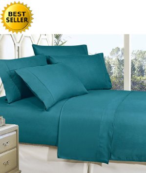 Celine Linen® Best, Softest, Coziest Bed Sheets Ever! 1800 Thread Count Egyptian Quality Wrinkle-Resistant 4-Piece Sheet Set with Deep Pockets 100% HypoAllergenic, Queen Turquoise