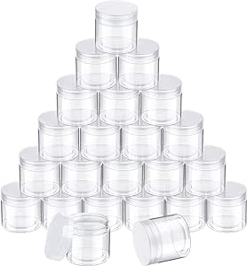 SATINIOR 24 Pieces Empty Clear Plastic Jars with Lids Round Storage Containers Wide-Mouth for Beauty Product Cosmetic Cream Lotion Liquid Butter Craft and Food (Transparent Lid, 3 oz)