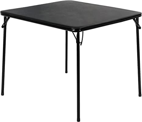 VECELO 34'' Portable Folding Card Table Square with Collapsible Legs & Vinyl Upholstery, Metal, Black