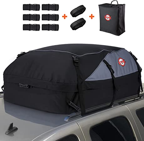 Car Roof Bag Cargo Carrier, 20 Cubic Feet Waterproof Rooftop Cargo Carrier Bag Vehicle Soft-Shell Carriers with Storage Carrying Bag   8 Reinforced Straps Suitable for All Cars with/Without Rack