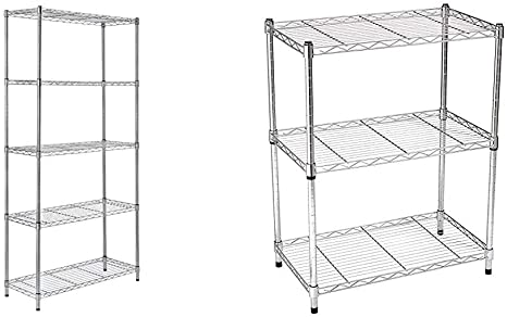 AmazonBasics 5-Shelf Adjustable, Storage Shelving Unit, Steel Organizer Wire Rack, Chrome & 3-Shelf Adjustable, Heavy Duty Storage Shelving Unit, Steel Organizer Wire Rack, Chrome