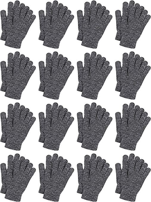 Cooraby 16 Pairs Adult Winter Knitted Magic Gloves Full Fingers Stretchy Warm Gloves for Men, Women or Teens