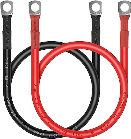 Battery Cables - iGreely 6 Gauge Battery Power Inverter Cables with 5/16'' Lugs for Solar Panle Automotive Motorcycle RV & Marine Made with Tinned Copper 1 Black & 1 Red 6AWG 2ft/60cm