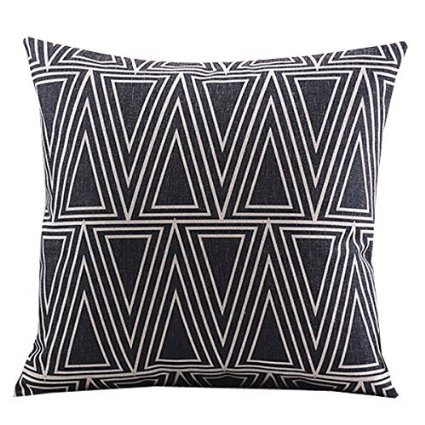 Create For-Life Cotton Linen Decorative Pillowcase Throw Pillow Cushion Cover Square 18" Retro Black Solid Triangle