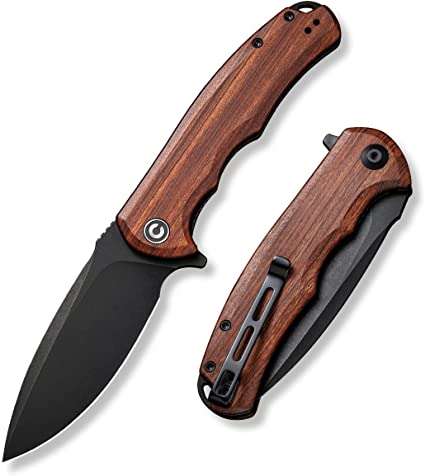 CIVIVI Folding Pocket Knife- Praxis Flipper Liner Lock Knife, 3.75" Black Stonewashed Blade with Cuibourtia Wood Handles, Reversible Clip for Everyday Carry Outdoor Use C803H