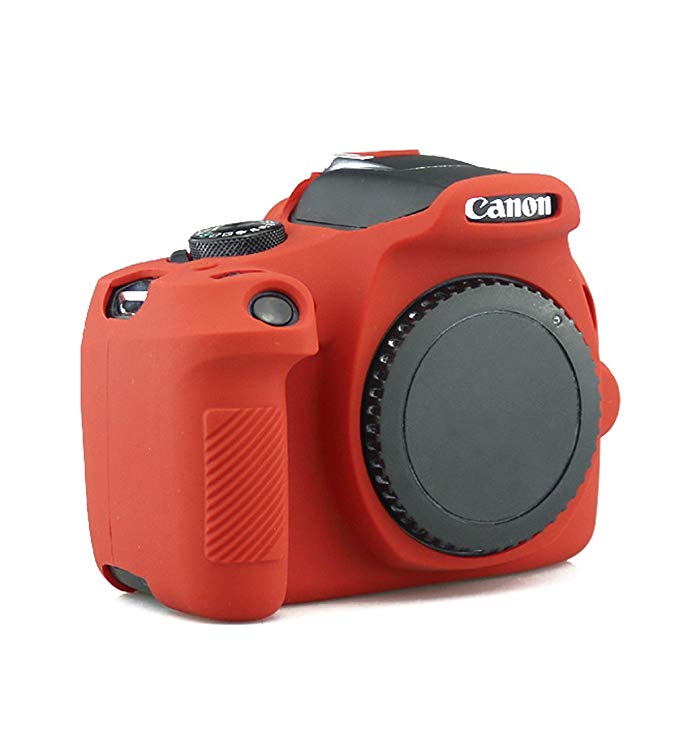 CEARI Silicone Camera Case Full Body Protective Cover Skin for Canon EOS 1300D Rebel T6 Digital Camera   Microfiber Cloth - Red
