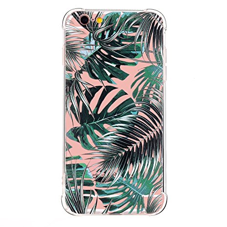 iPhone 6 6s Case, LUOLNH Slim Shockproof Clear Floral Pattern Soft Flexible TPU Back Cover [4.7 inch] - Banana Leaves