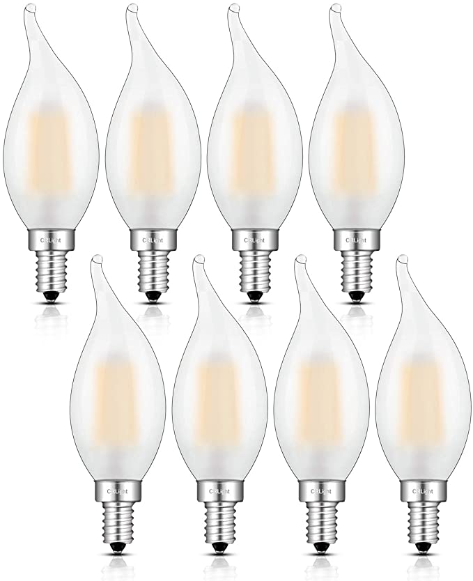 CRLight 6W Dimmable LED Candelabra Bulb 65W Equivalent 650LM, 3200K Soft White E12 Base LED Filament Light Bulbs, CA11 Candle Flame Tip Frosted Glass Chandelier Bulbs, Smooth Dimming Version, 8 Pack