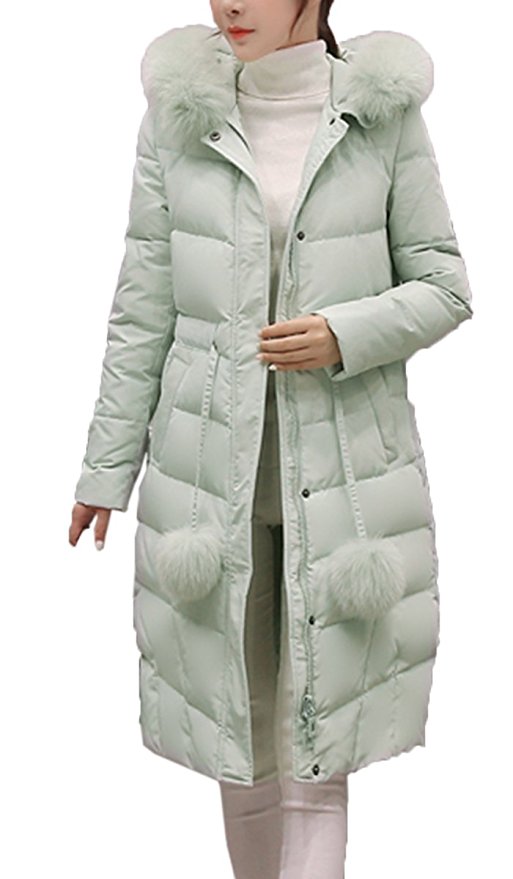 Lingswallow Womens Thicken Faux Fur Trim Hood Long Down Jacket Parka Coat