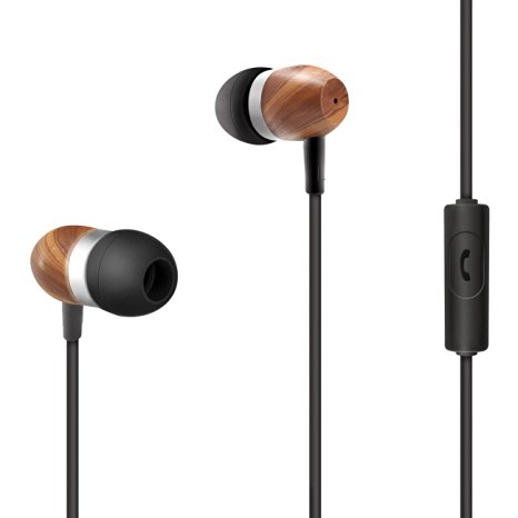 iPhone Earphone, Inateck In-ear Earphone Genuine Wood Noise-isolating Earbud Headphone with Mic and Remote for iPhone 7/7 Plus/6/6 Plus/6s, iPad, Samsung and More