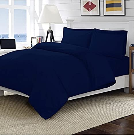 Linens World 200 Thread Count 100% Egyptian Cotton Duvet Quilt Cover Bedding Sets with Pillow cases (Navy, Double)