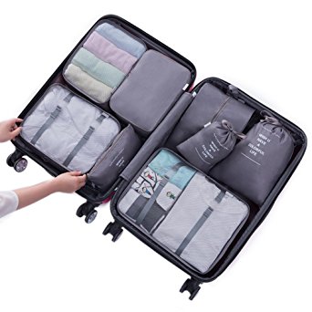 Belsmi 8 Set Packing Cubes - Waterproof Compression Travel Luggage Organizer With Shoes Bag