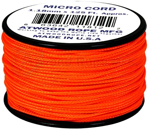 Neon Orange MS17 1.18mm x 125' Micro Cord Paracord Made in the USA