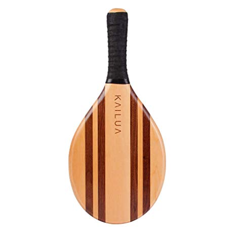 KAILUA Frescobol Wood Beach Racket Set, Includes 2 Paddles and 2 Balls. Black Grip.