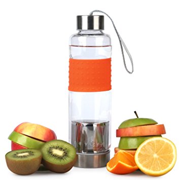 Infuser Glass Water Bottle 17 Ounce - Fruit and Tea Infusion - Cold Brew Coffee