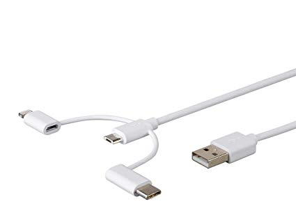 Monoprice USB to Micro USB, USB Type-C, Lightning Charge & Sync Cable - Apple MFi Certified - 3 Feet - White