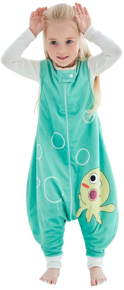 MICHLEY Baby Sleeping Bag Sack with Feet Spring Winter Swaddle Wearable Blanket Sleeveless Nightgowns for Infant Toddler, 3-4T, Green Octopus