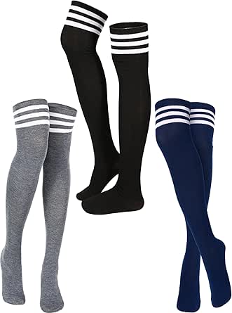 SATINIOR 3 Pairs Knee High Socks Thigh High Socks Triple Stripe over the Knee Socks Long Opaque Thigh High Stockings