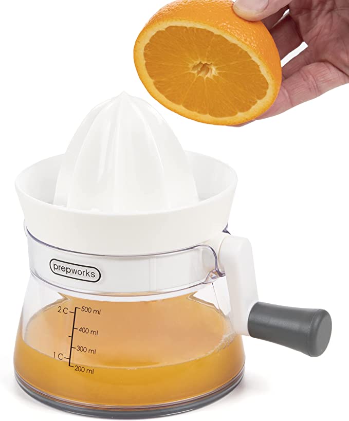 Prepworks Crank-it Hand-Held Fresh Citrus Juicer for Oranges, Lemons, Limes, and Grapefruit