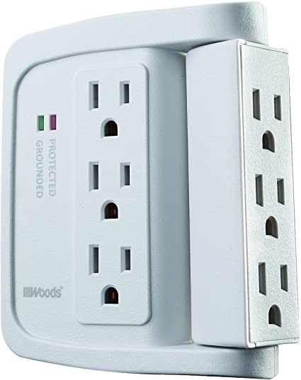 Woods 41423 Space-Saving Power Adapter Surge Protector with 6 Outlets, 1440J of Protection