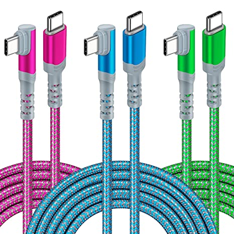 USB C to USB C Cable【3Pack 10ft】, Canjoy 60W 3A Type C Cable 90° Right Angle PD Charger Fast Charging Cable Nylon Braided Cord Compatible with MacBook Pro, iPad Air/Pro, Samsung Galaxy S22/S21/S20