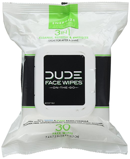 Dude Products Face Wipes for Normal Skin, 30 Count