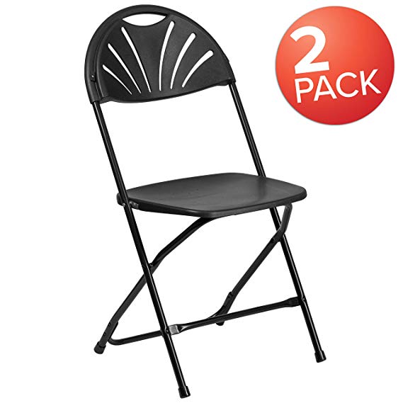 Flash Furniture 2 Pk. HERCULES Series 650 lb. Capacity Black Plastic Fan Back Folding Chair