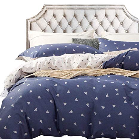 NTBAY 3 Pieces Duvet Cover Set 100% Cotton Sateen Printed Reversible Design, King Size, Blue