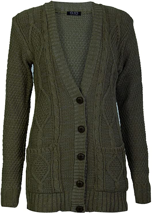 Forever Women's Cable Knitted Grandad Button Cardigan